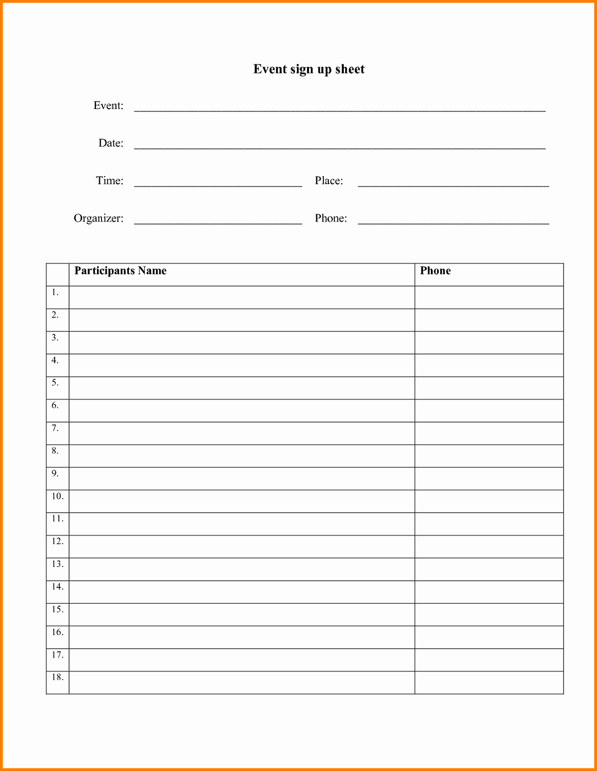 Simple Sign Up Sheet Template Lovely Free Potluck Sign Up Template Simple