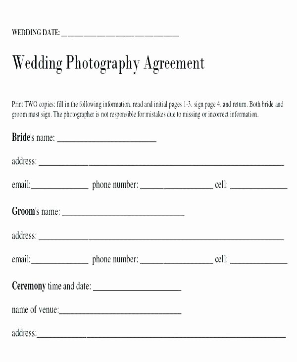 Simple Wedding Photography Contract Template Beautiful Simple Wedding Photography Contract Template