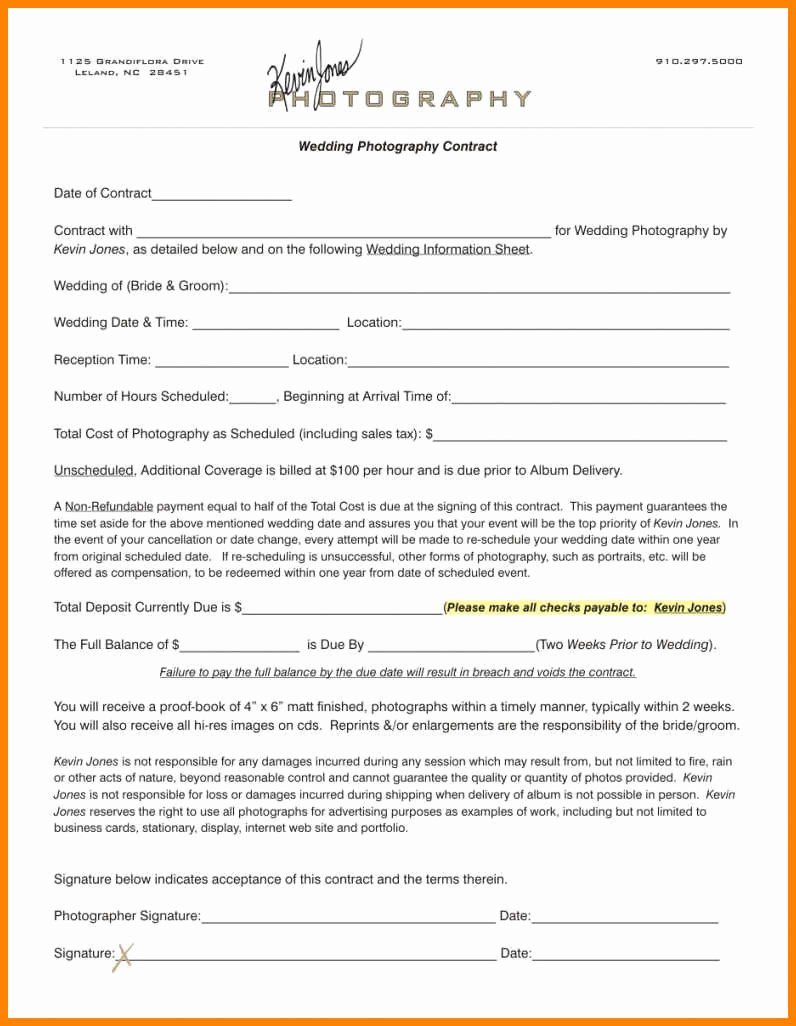 Simple Wedding Photography Contract Template New Wedding Grapher Contractsic Wedding Graphy