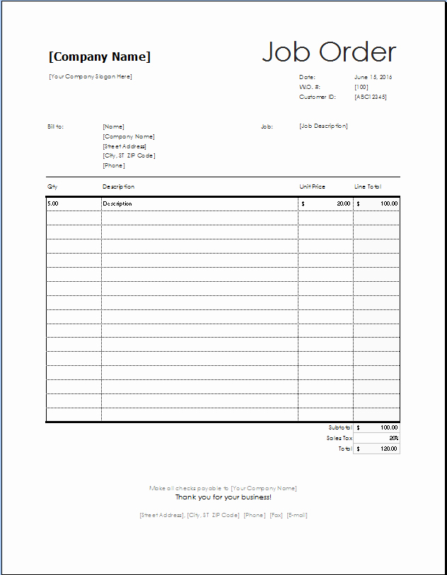Simple Work order Template Luxury Job order form