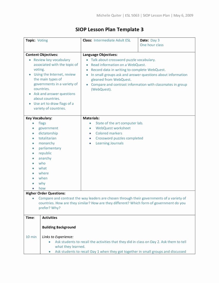 Siop Lesson Plan Template 3 Elegant 17 Best Images About Siop Lesson Plan On Pinterest