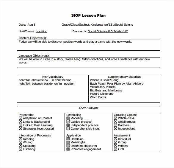 Siop Lesson Plan Template 3 Elegant Siop Lesson Plan Template 2 Word Document