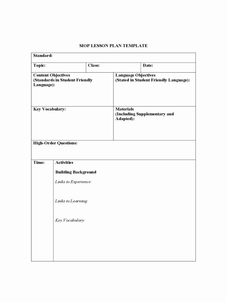 Siop Lesson Plan Template 3 Inspirational Siop Lesson Plan Template