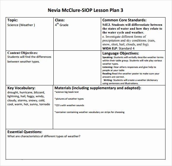 Siop Lesson Plan Template 3 Lovely 9 Siop Lesson Plan Samples