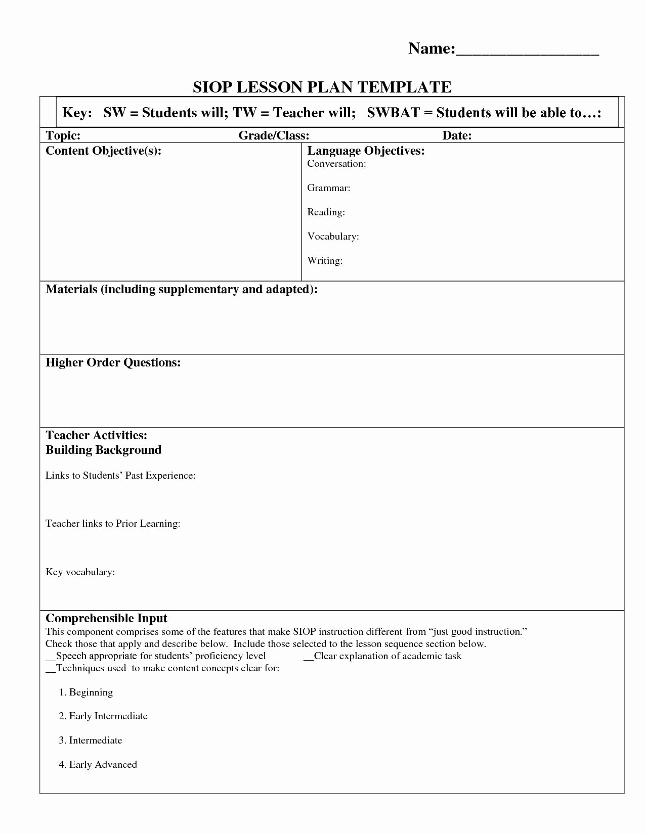 Siop Lesson Plan Template 3 Luxury Siop Lesson Plan Template