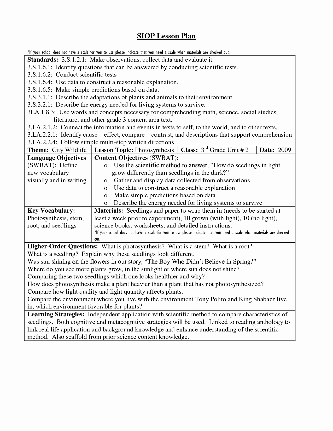 Siop Lesson Plan Template 3 New 26 Of for First Grade Reading Siop Lesson Plan