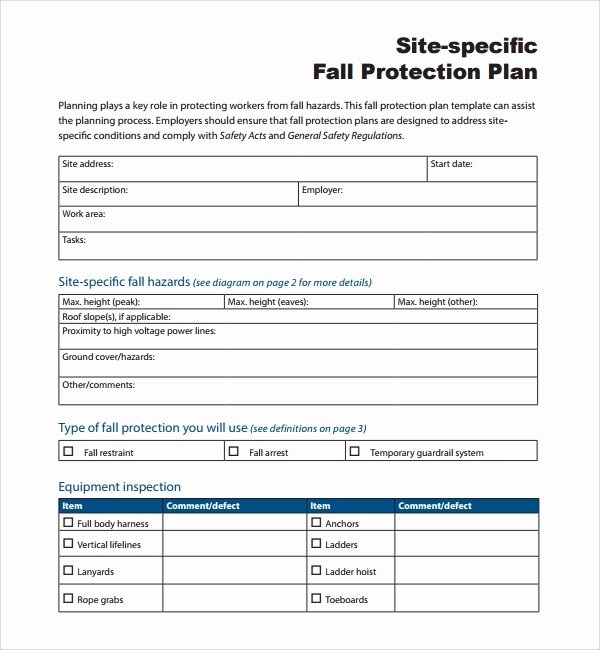 Site Safety Plan Template Beautiful Sample Fall Protection Plan Template 9 Free Documents