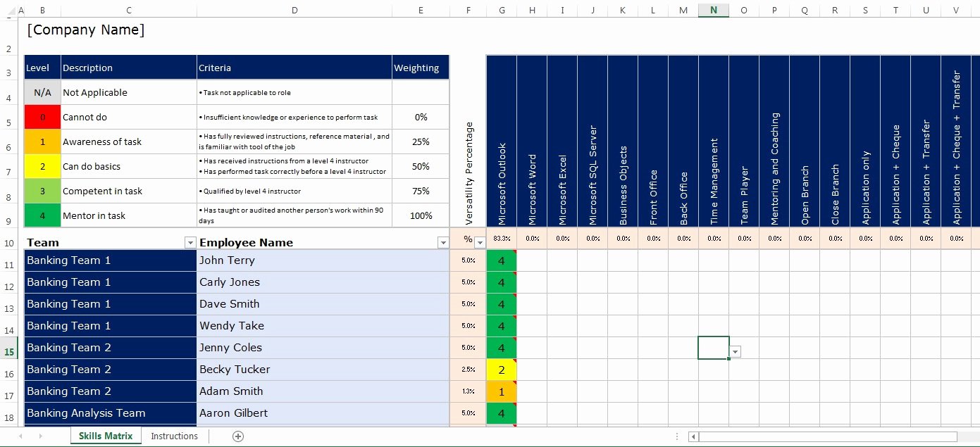 Skills Matrix Template Excel Beautiful Microsoft Excel Spreadsheet Employee Staff Fice Skills