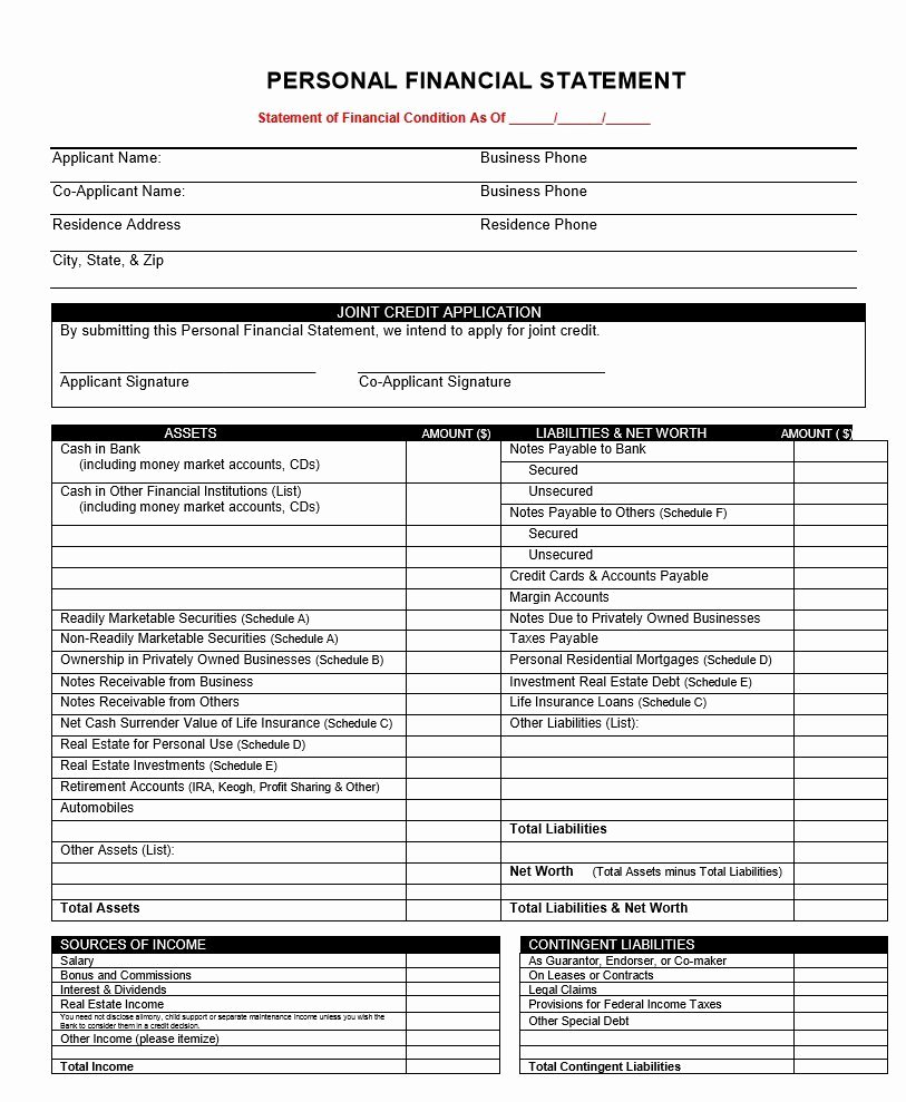 Small Business Financial Statement Template New Sba Personal Financial Statement Excel Template