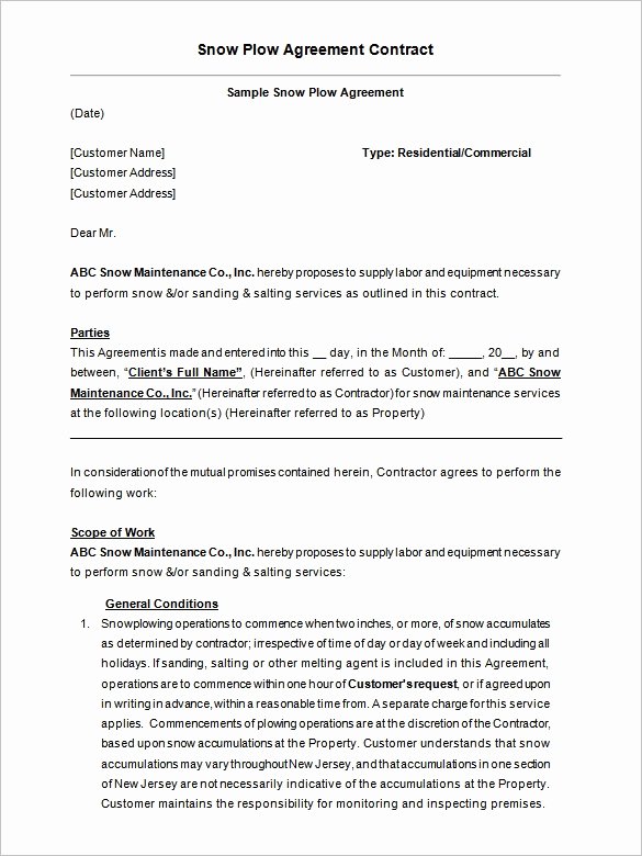 Snow Removal Bid Template Lovely 20 Snow Plowing Contract Templates Google Docs Pdf
