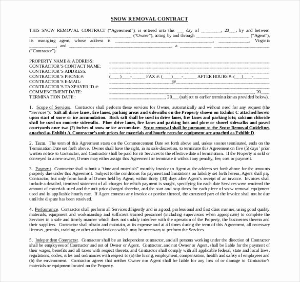 Snow Removal Bid Template New 20 Snow Plowing Contract Templates Google Docs Pdf