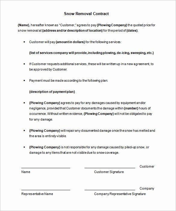Snow Removal Contract Template Awesome 20 Snow Plowing Contract Templates Google Docs Pdf