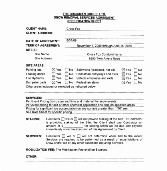 Snow Removal Contract Template Elegant 20 Snow Plowing Contract Templates Google Docs Pdf