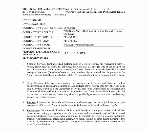 Snow Removal Contract Template Elegant 20 Snow Plowing Contract Templates Google Docs Pdf