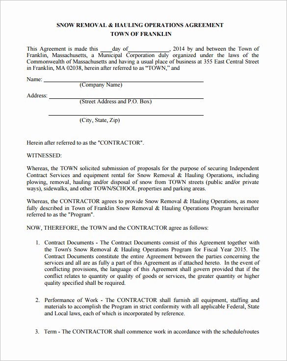 Snow Removal Contract Template Lovely 20 Snow Plowing Contract Templates Google Docs Pdf