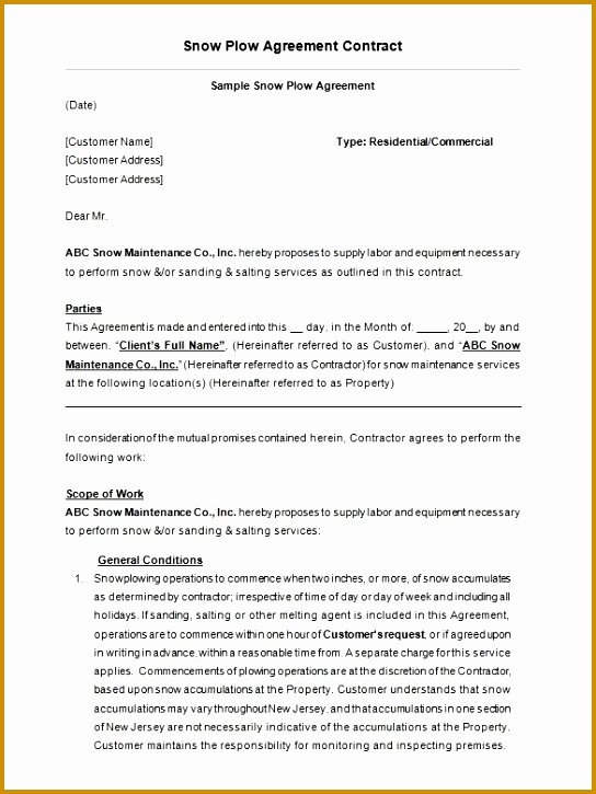 Snow Removal Contracts Template Awesome 7 Snow Removal Contract Template