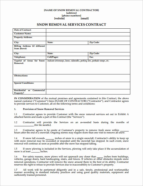 Snow Removal Contracts Template Beautiful 20 Snow Plowing Contract Templates Google Docs Pdf
