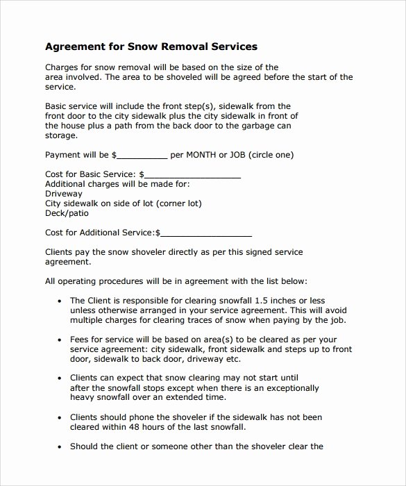 Snow Removal Contracts Template Luxury Snow Plowing Contract Template 7 Download Free