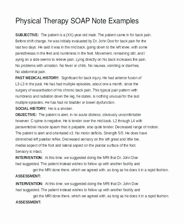 Soap therapy Note Template Elegant soap Notes Example Occupational therapy Physical therapy