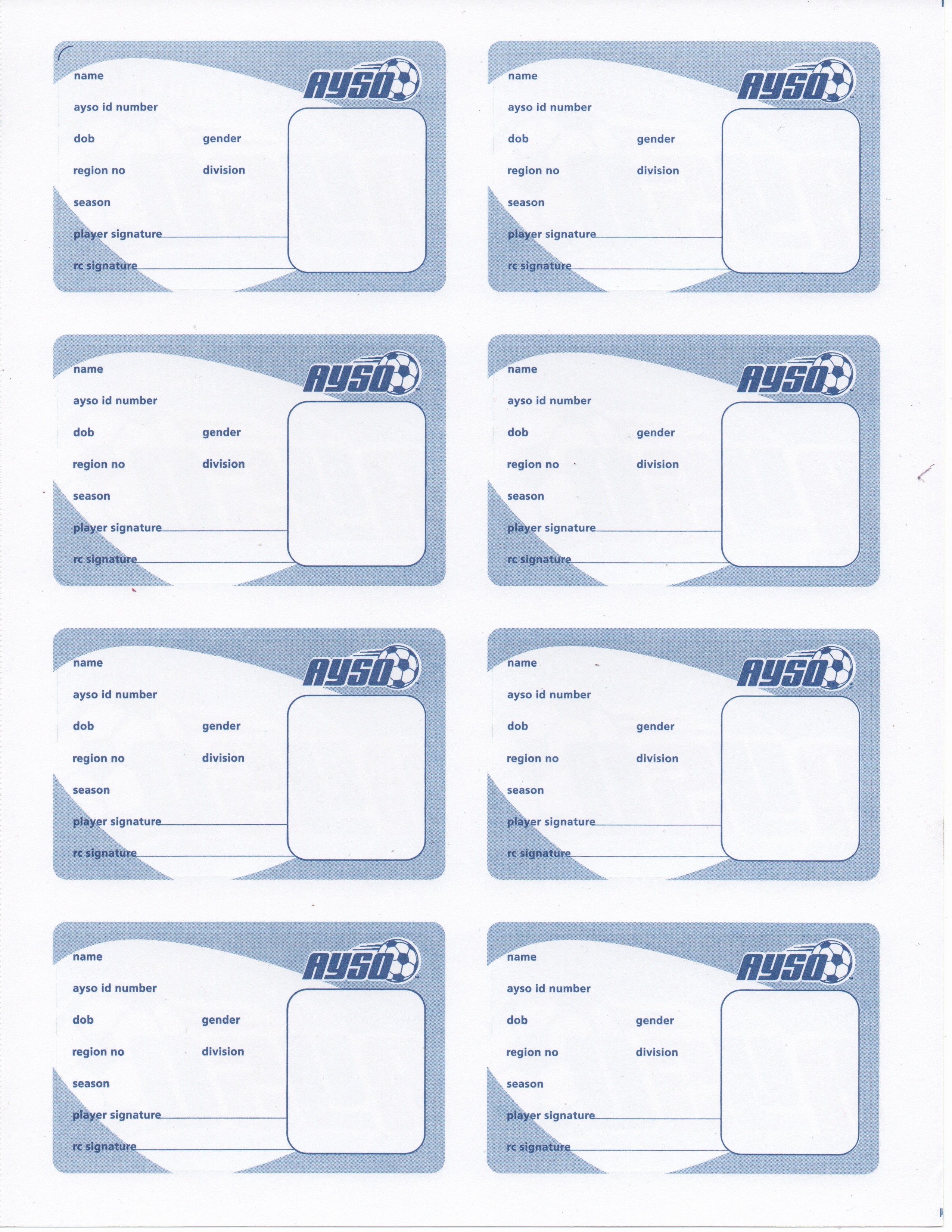 Soccer Player Cards Template Awesome Player Id Coordinator Palo Alto Ayso Region 26
