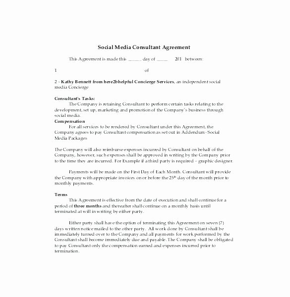 Social Media Marketing Contract Template Luxury Media Contract Template social Media Management Contract