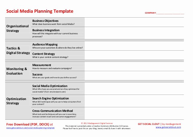 Social Media Plan Template Excel Lovely social Media Planning Template