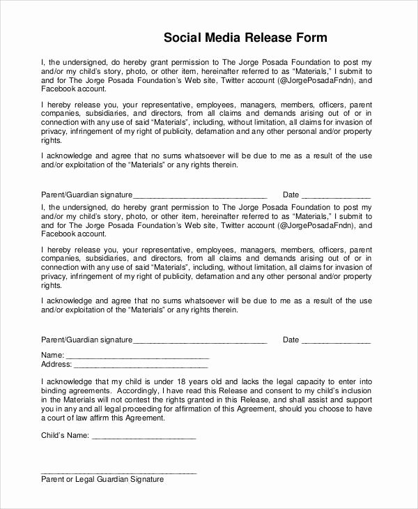 Social Media Release form Template Luxury 53 Generic Release forms