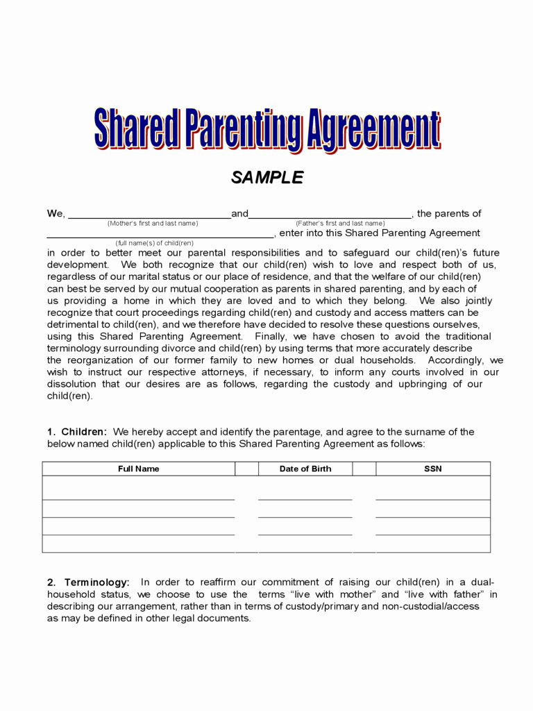 Sole Custody Agreement Template Awesome Agreement Joint Custody Agreement form