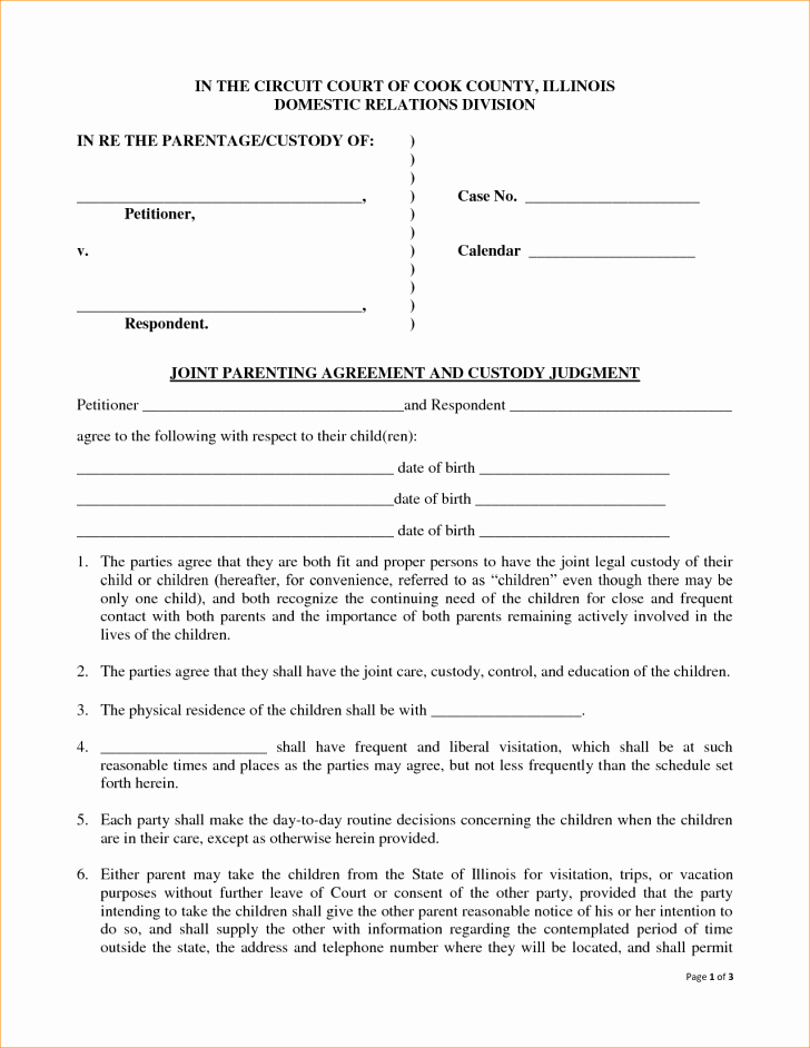 Sole Custody Agreement Template Fresh 72 Impressive Child Custody Agreement form Tario