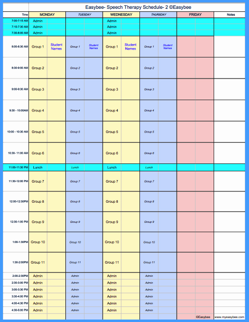 Speech therapy Schedule Template Lovely therapy Schedule Template