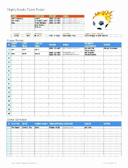 Sports Registration form Template Inspirational soccer Roster Template for Excel Example Sports Team