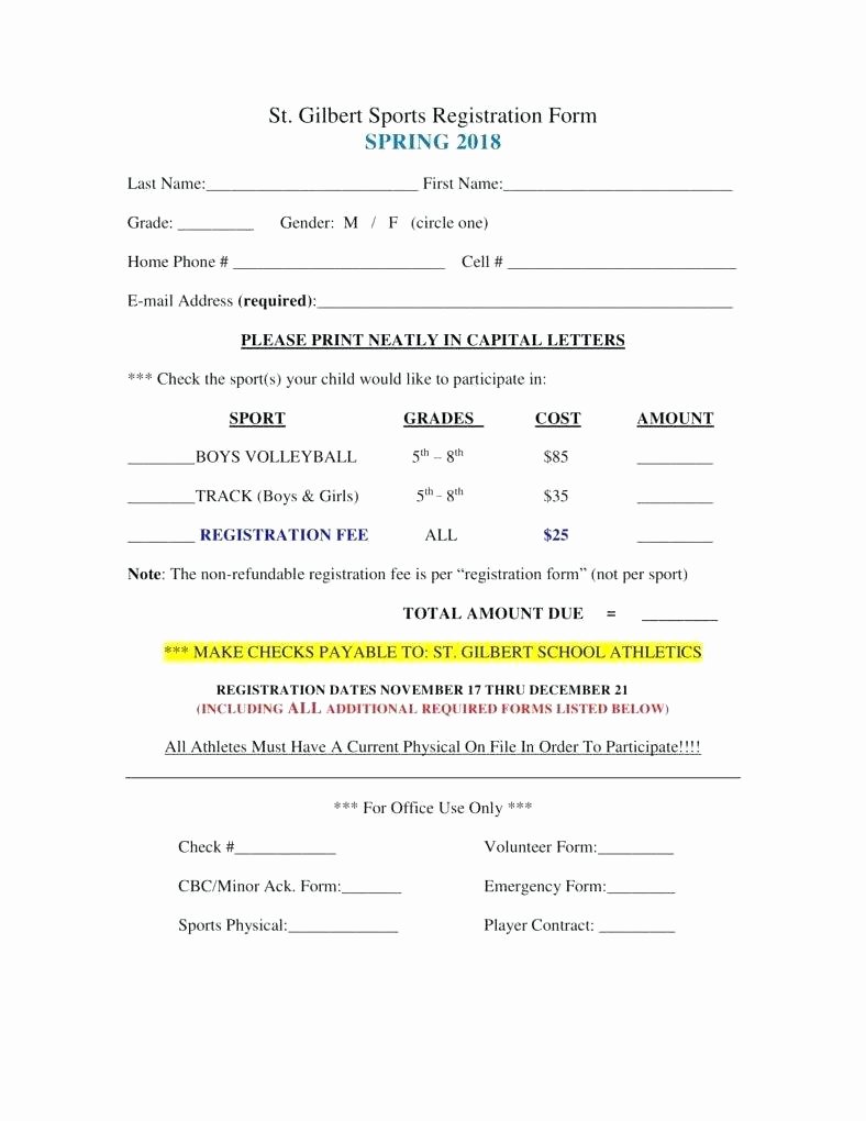 Sports Registration form Template Lovely Sports Registration form Template