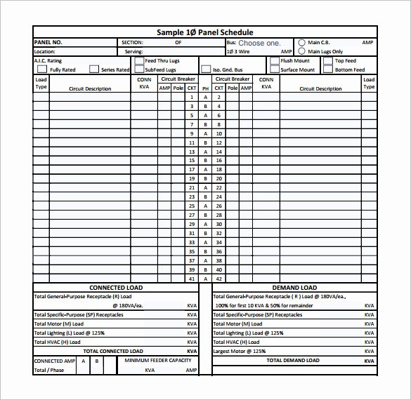 Square D Panel Schedule Template Best Of 19 Panel Schedule Templates Doc Pdf