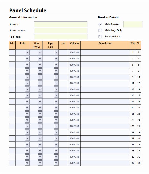 Square D Panel Schedule Template New 19 Panel Schedule Templates Doc Pdf