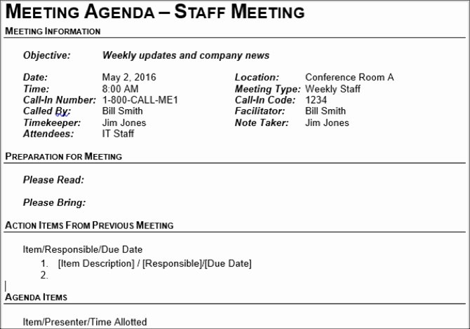 Staff Meetings Agenda Template Awesome 15 Free Meeting Agenda Templates for Microsoft Word