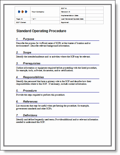 Standard Operation Procedure Template Elegant Standard Operating Procedure Example Template