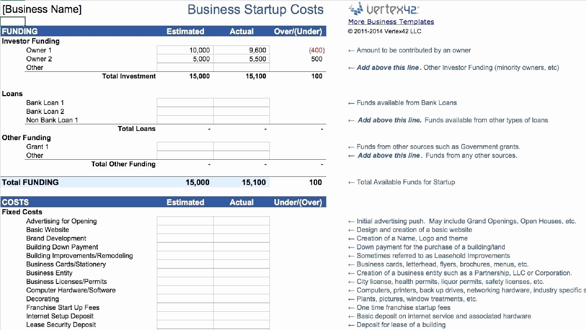 Start Up Budget Template New Template Start Up Expenses Template