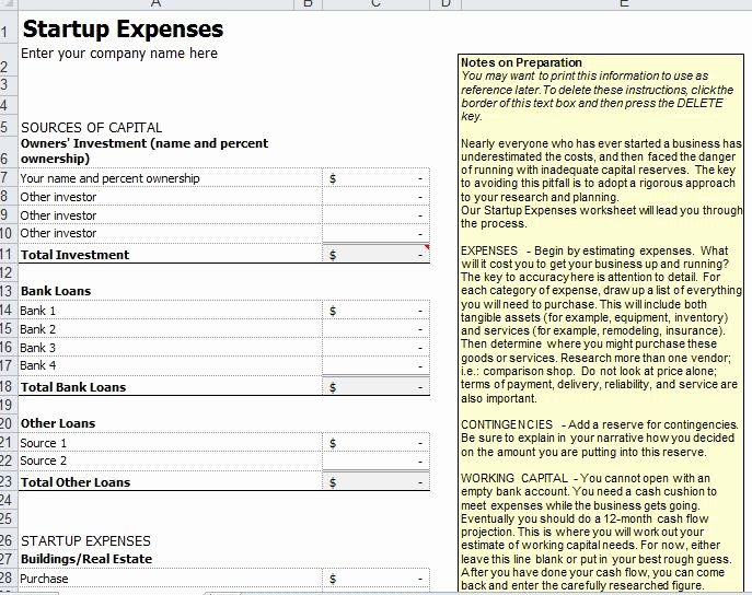 Start Up Expenses Template Unique Start Up Bud Template