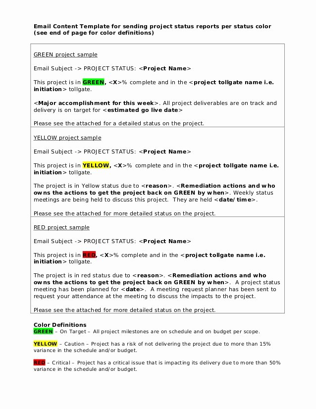 Status Update Email Template New Email Content Template for Status Reports