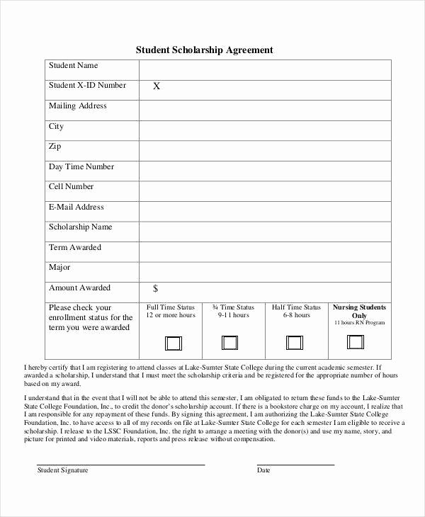 Student Academic Contract Template Elegant 6 Scholarship Contract Samples &amp; Templates