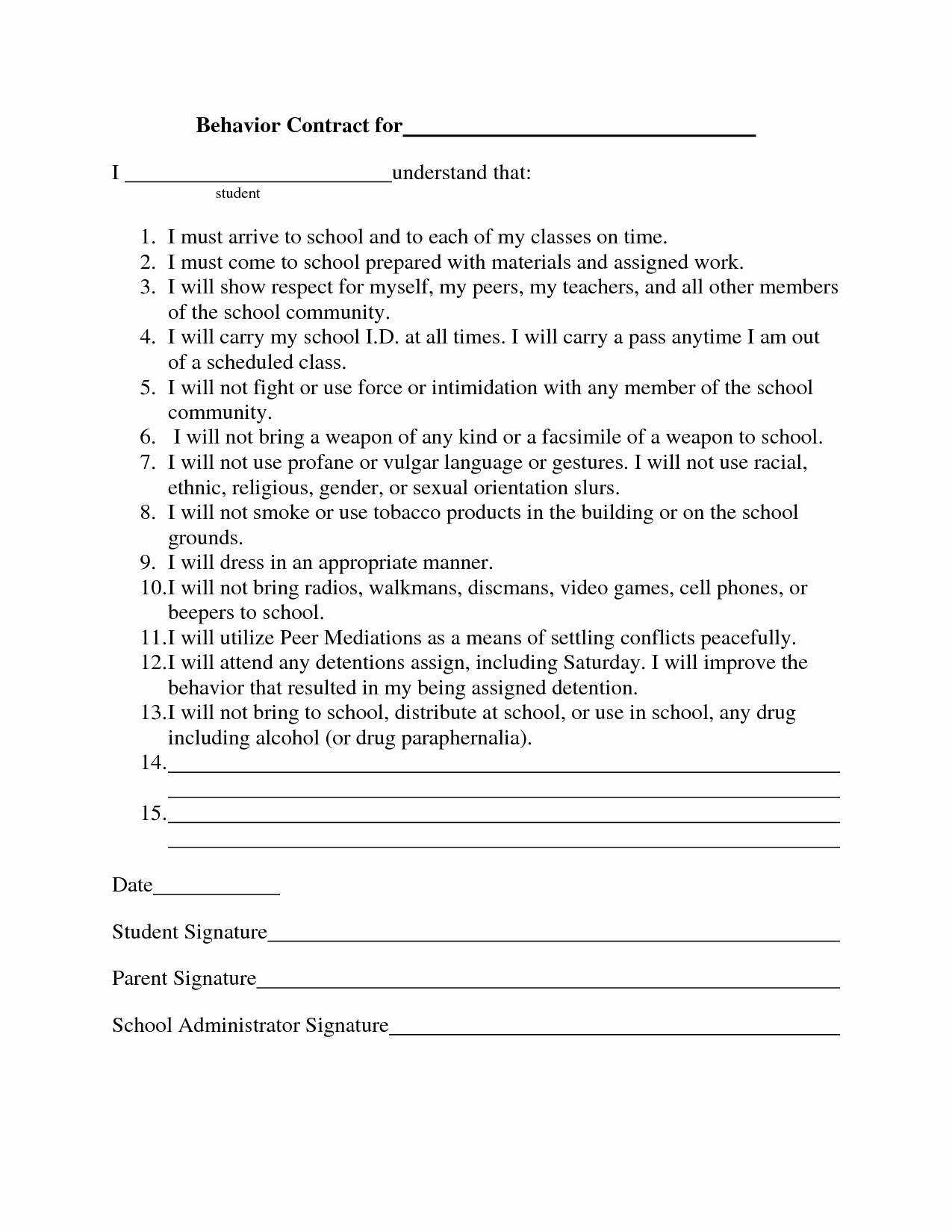Student Academic Contract Template Elegant Behavior Contracts for Elementary Students to Pin