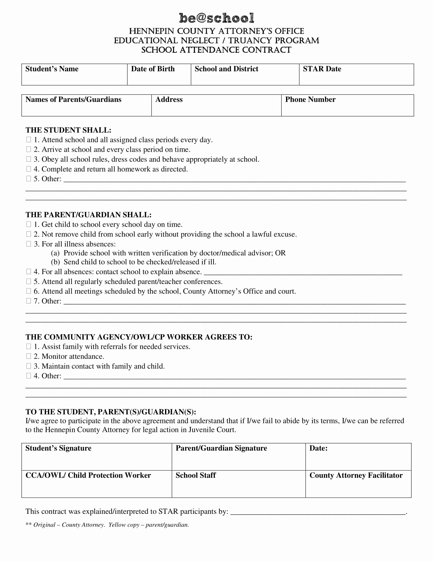 Student Academic Contract Template Fresh 9 Student attendance Contract Template Examples Pdf