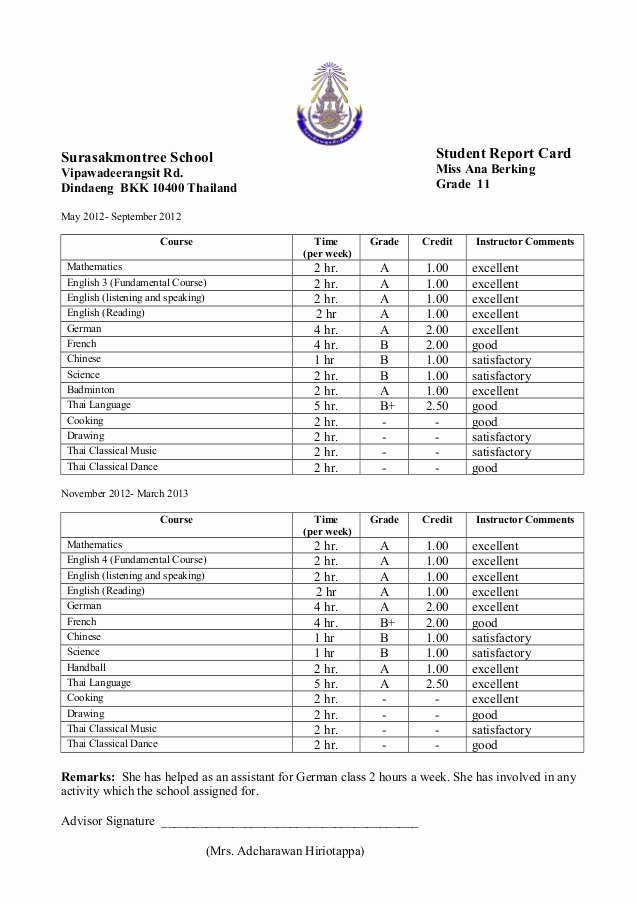 Student Report Card Template Unique Student Report Card Ana
