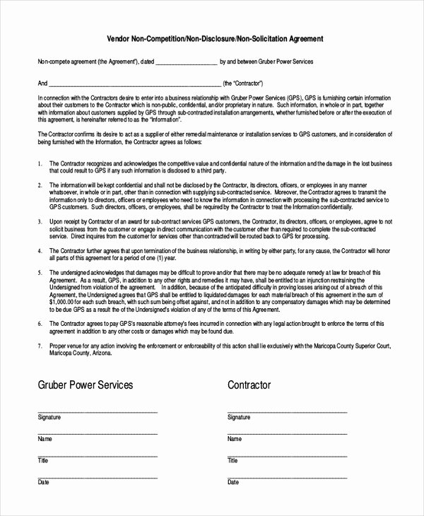 Subcontractor Non Compete Agreement Template Awesome Non Disclosure Agreement Template Word
