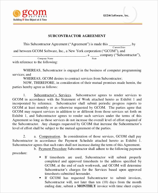 Subcontractor Non Compete Agreement Template Awesome Subcontractor Agreement 11 Free Word Pdf Documents