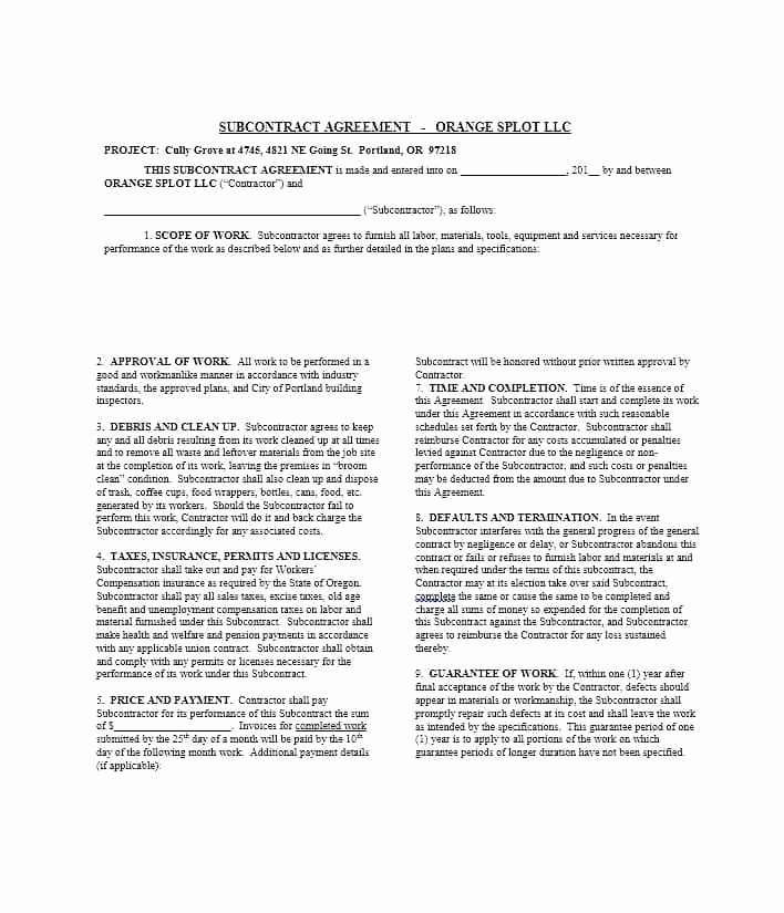 Subcontractor Non Compete Agreement Template Beautiful Printable Sample Employment Contract form Hiring