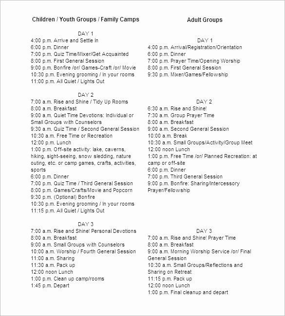 Summer Camp Daily Schedule Template Awesome Camp Schedule Templates – 15 Free Word Excel Pdf formt