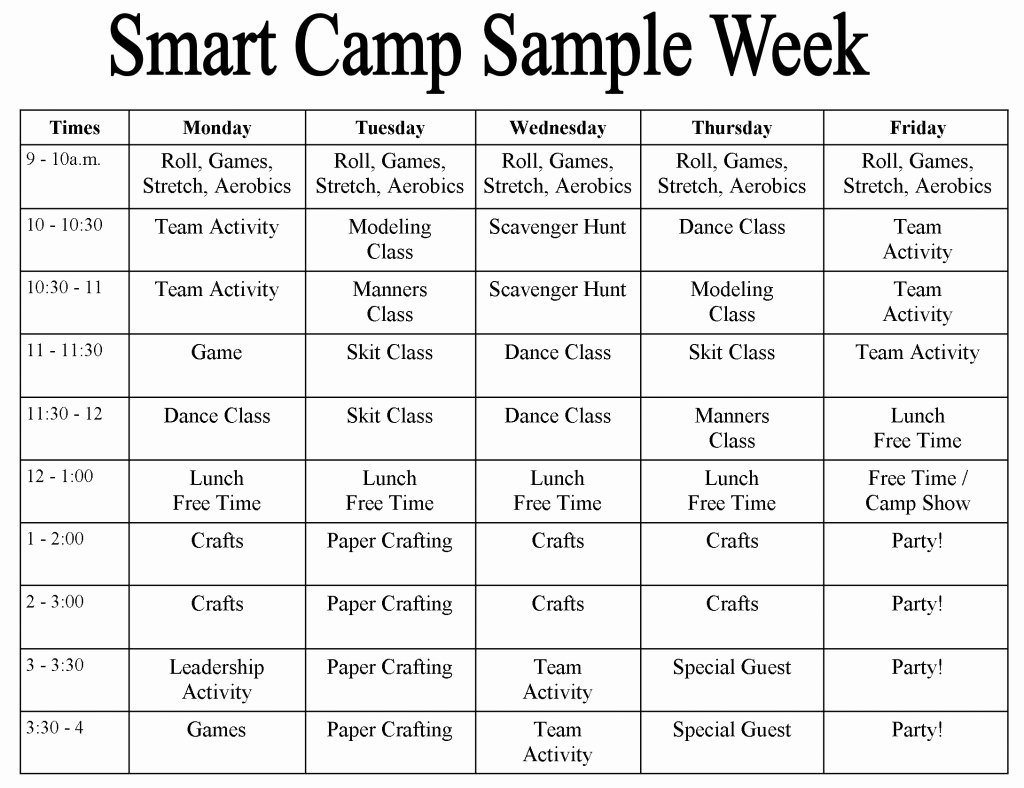 Summer Camp Daily Schedule Template Awesome Smart Summer Camp Activities 2015