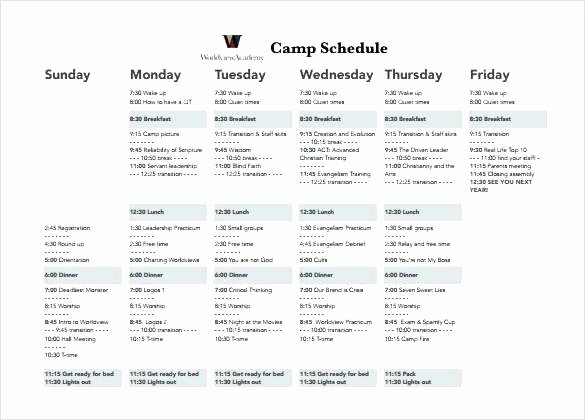 Summer Camp Daily Schedule Template Lovely Summer Camp Daily Schedule Template