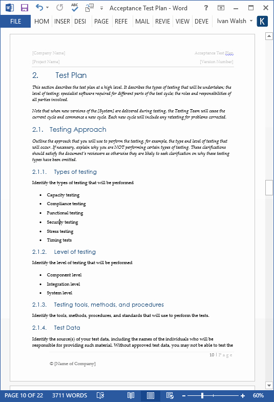 System Test Plan Template Fresh Acceptance Test Plan Template – Ms Word